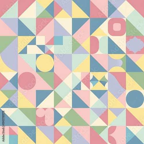 Abstract geometric pattern with pastel colors and playful shapes