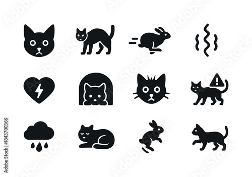 Animal Stress Icons. Animal stress indicators. Solid icon set of