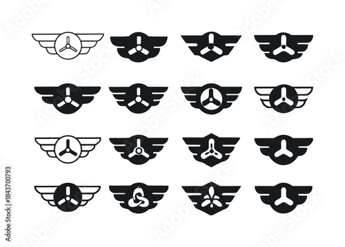 Mechanical Wings Icons. Mechanical wings. Icon set. Set Logo of