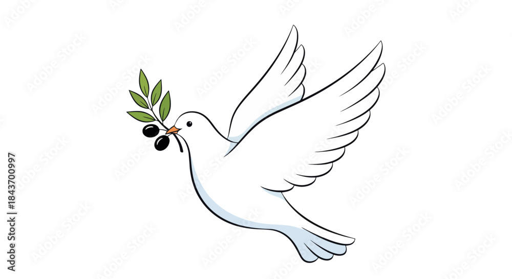 Obraz premium White dove with olive branch symbolizing peace, hope, and freedom, presented as a graphic illustration