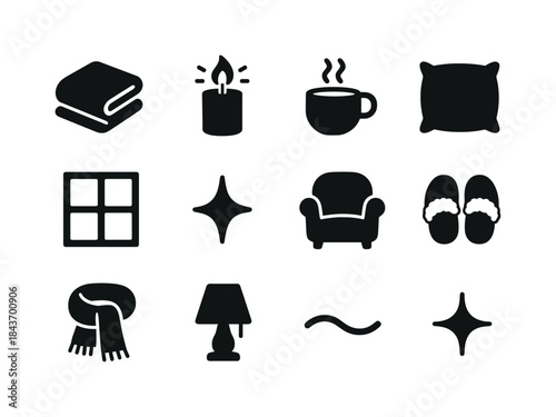Cozy Icon Set. Cozy Moments. Solid icon set of Cozy Moments: bla