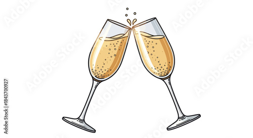 Cheers to celebration with sparkling champagne in two clinking glasses for a toast and festive occasion