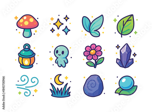 Enchanted Glade Icons. enchanted glade. Colorful isometric vecto