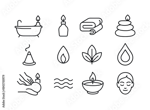 Candlelit Relaxation Icons. Candlelit relaxation. Line icon set