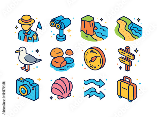 Seaside Icon Set. seaside tours. Colorful isometric vector icons