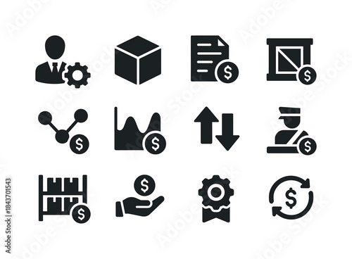 Supply Chain Costs Icons. Supply chain costs. Solid icon set of