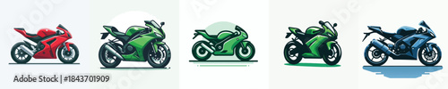 Collection of Modern Sport Motorcycles in Vibrant Colors for Design Projects