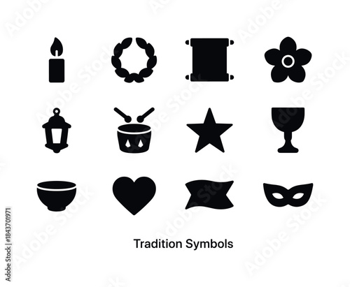Tradition Symbols Grid. Tradition Symbols. Solid icon set of Tra