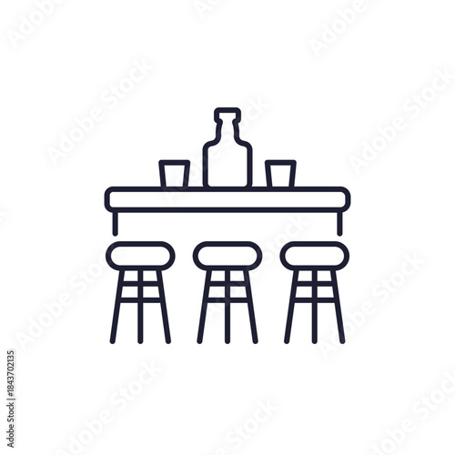 bar counter line icon with stools on white