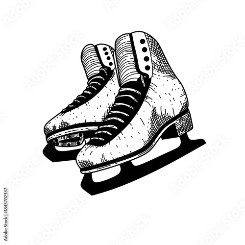 hand drawn figure ice skate shoes line art vector illustration