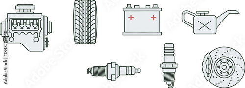 Car maintenance and repair parts illustration