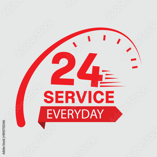 24 hour service everyday icon vector illustration in red color