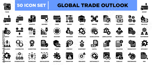 Global Trade Outlook Icon Set Glyph Black