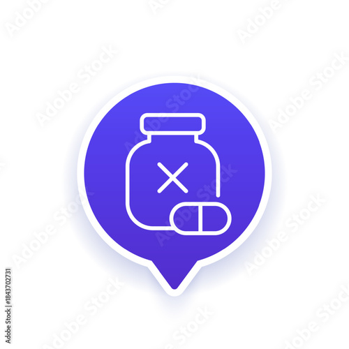 placebo icon with pills bottle, line vector