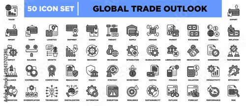 Global Trade Outlook Icon Set Black Grey