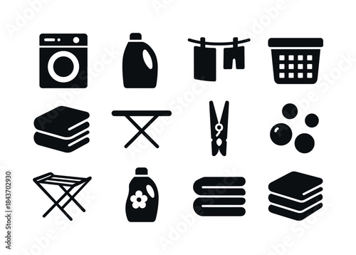 Laundry Icons Set. Laundry. Solid icon set of Laundry: washing m