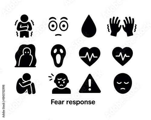 Fear Icon Set. Fear Response. Solid icon set of Fear Response: s