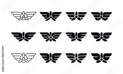 Mechanical Wings Icons. Mechanical wings. Icon set. Set Logo of