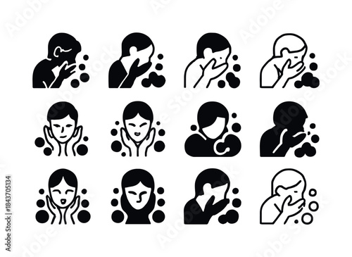 Face Washing Icons. washing your face. Icon set. Set Logo of was