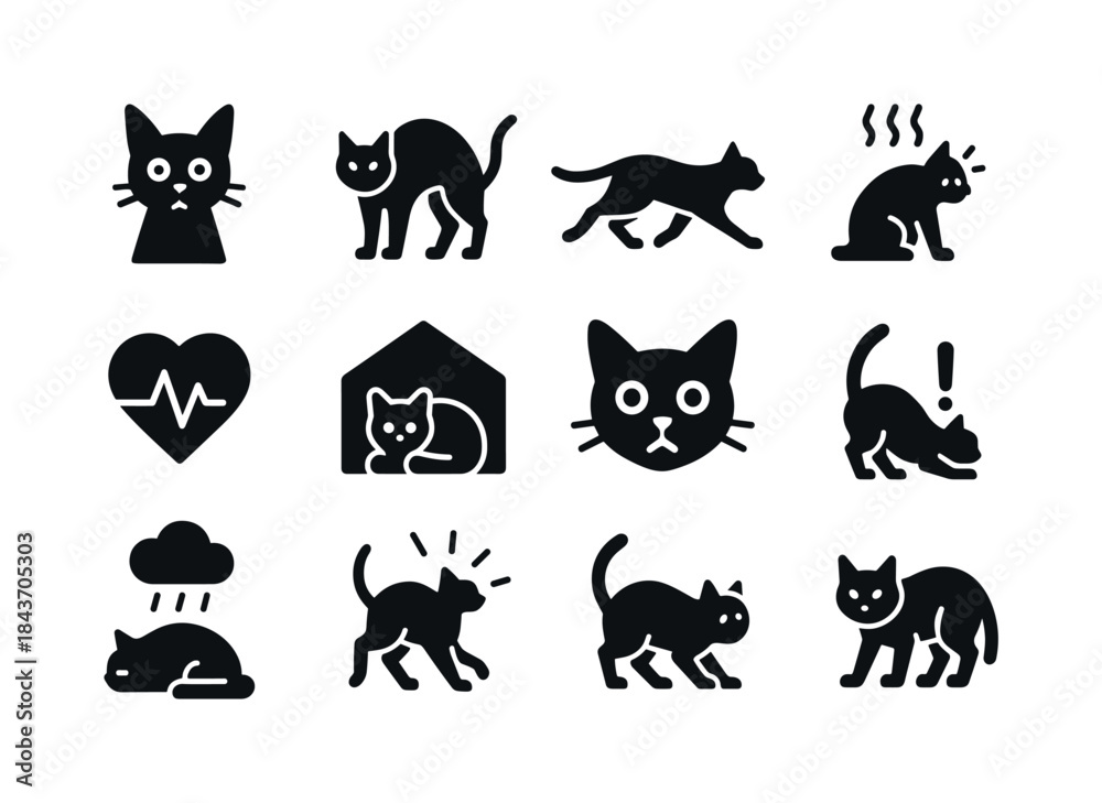 Fototapeta premium Animal Stress Icons. Animal stress indicators. Solid icon set of
