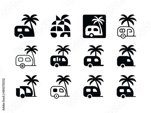 Digital Nomad Icons. Digital Nomad Family Lifestyle. Icon set. S