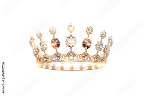 gold and jeweled crown with multiple pearl and diamond accents in a rounded, elaborate design, no background svg