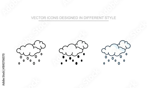 Heavy Rain icon set in different style with white background illustration