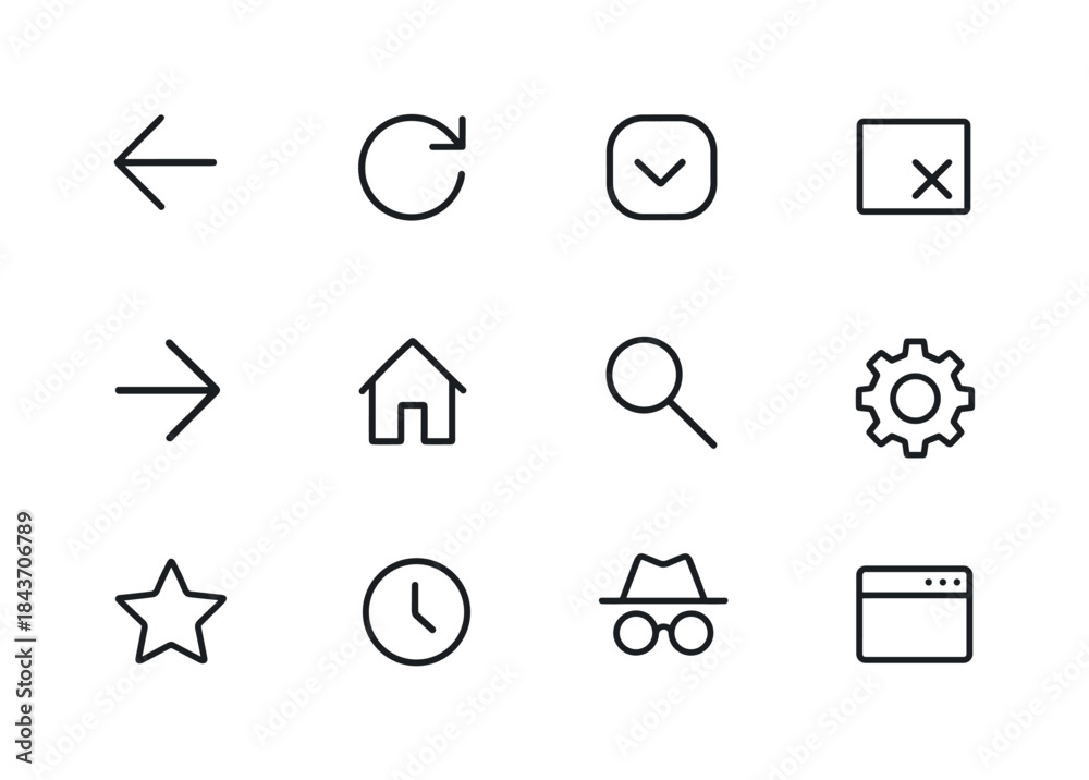 Fototapeta premium Browser Icon Line Set. Browser Controls. Line icon set of Browse