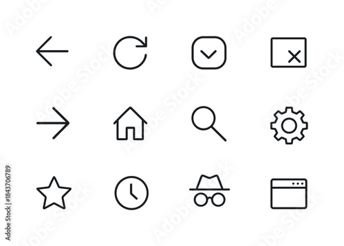 Browser Icon Line Set. Browser Controls. Line icon set of Browse