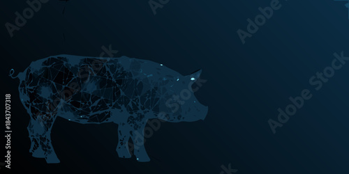 A low poly depiction of a pig against a dark blue background
