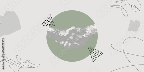 Abstract illustration featuring a handshake with organic shapes and lines