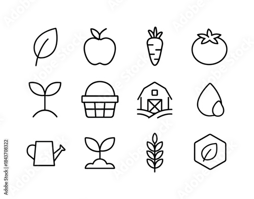 Organic Food Icons. Organic food. Line icon set of organic food: