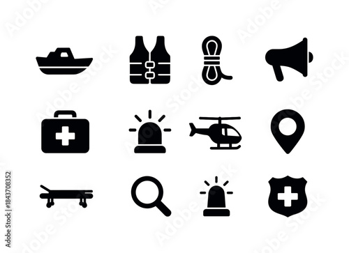 Rescue Operations Icons. Rescue operations. Solid icon set of re