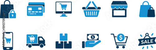Ecommerce icons set for online shopping and retail business