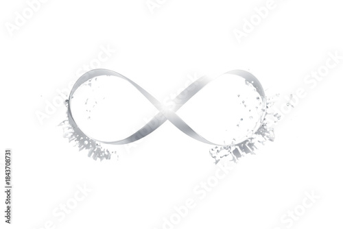 abstract white ribbon in an infinity loop with a dramatic splash and ripple effect, no background svg