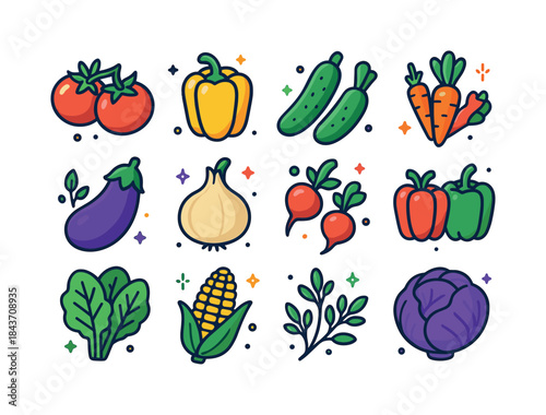 Colorful Vegetable Icons. Colorful vegetables. Colorful isometri
