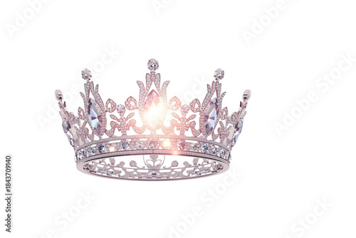 wide, sparkling pink and white jeweled crown with a very ornate and intricate design, no background svg