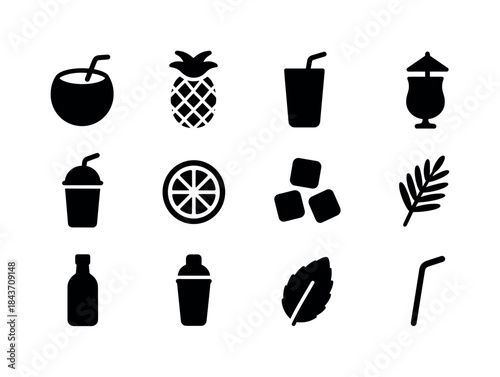 Tropical Drink Icons. Tropical Drinks. Solid icon set of Tropica