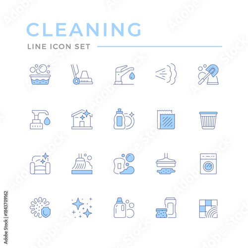 Set color line icons of cleaning