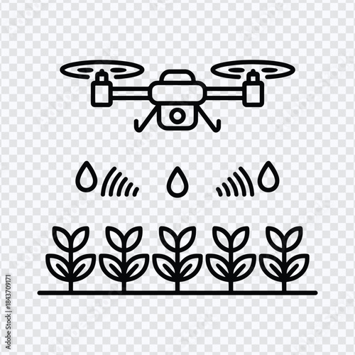 Drone Crop Irrigation Line Icon Smart Farming Watering Plants