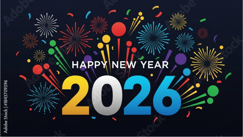 A festive Happy New Year 2026 greeting card for the New Year celebration.