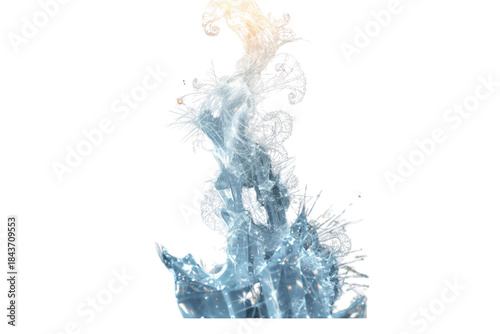 abstract plume of glowing cool blue and white smoke or vapor with a fiery orange top, no background svg