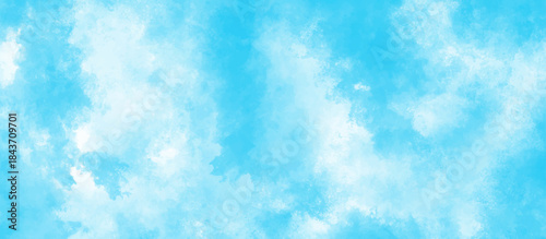 blue and white cloudy background. watercolor texture sky with white smoke clouds. beautiful aquarelle painted light paper texture.