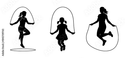 Silhouettes Jumping with a Rope