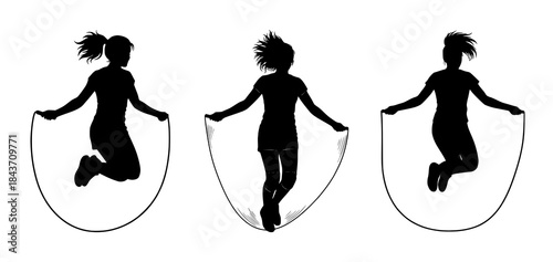 Silhouettes Jumping with a Rope