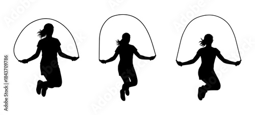 Silhouettes of a Woman Jumping Rope
