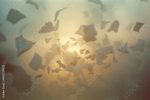 Half-Forgotten Memory – Drifting Translucent Paper Fragments in Pale Gold Light (Surrealist-Lyric Abstraction Photography)