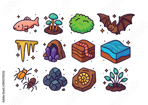 Subterranean Life Icons. Subterranean Life. Colorful isometric v