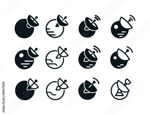 Mars Satellite Logo Grid. Exploring the surface of Mars. Set Log