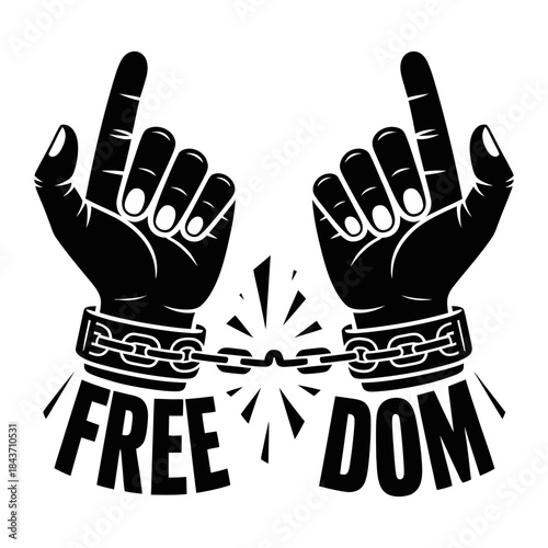 A powerful symbol of liberation as hands break free from the shackles of oppression